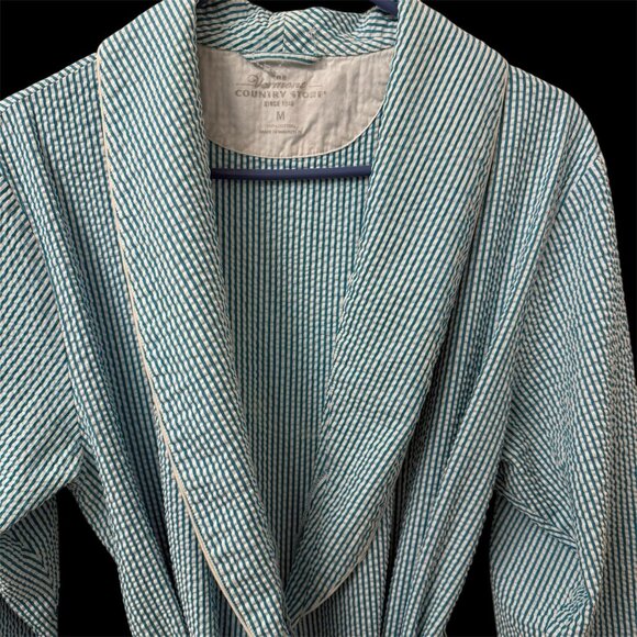 Vermont Country Store Womens Teal Seersucker Robe Size M Striped Loungewear Pool - Picture 4 of 13